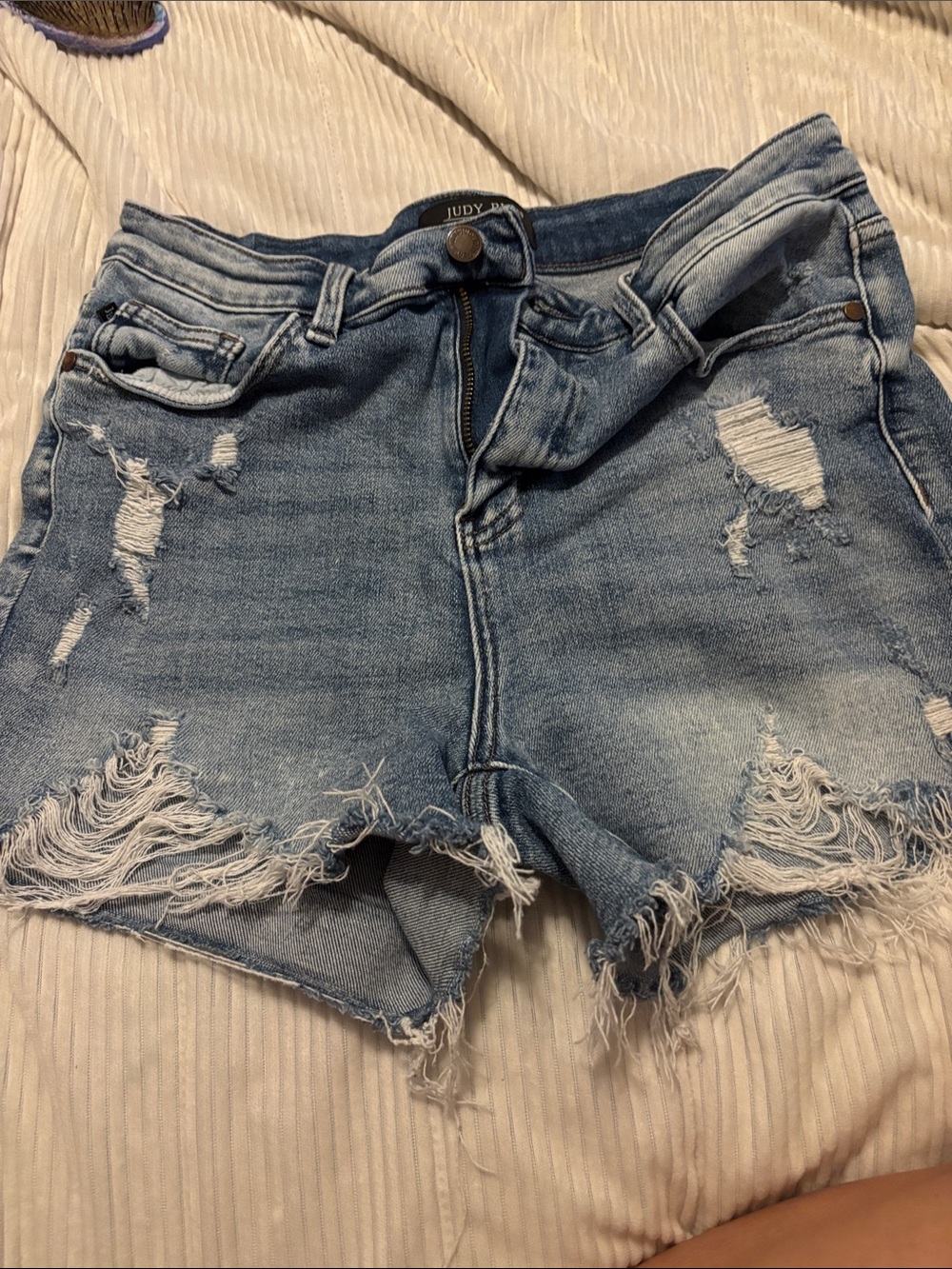 Judy Blue Washed Light Blue Distressed Denim Cutoff Shorts